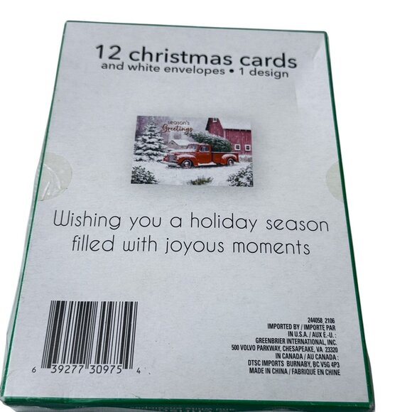 Holiday Truck with Tree Christmas Cards 12 Cards w/ Envelopes 5x7" - Picture 3 of 8